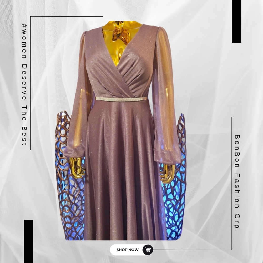Purple Elegance Turkish Made A-Line Women’s Party Dress with Matching Belt